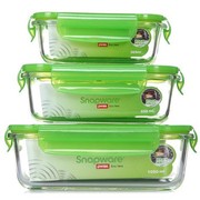 康宁 Snapware 带气孔耐热玻璃保鲜盒3件套SP-3EV361RC-GR/TB
