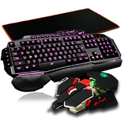其他 蝙蝠骑士黑白双色七色背光键盘 牧马人风格 USB发光有线键鼠套装 夜光游戏键盘鼠 黑T20七色+L10机械鼠标