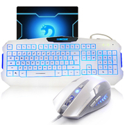 新盟 曼巴蛇鼠标 有线键盘套装 游戏键鼠套装 LOL CF游戏键鼠套 游戏键盘鼠标套装 曼巴蛇白+K29三色键盘白+垫